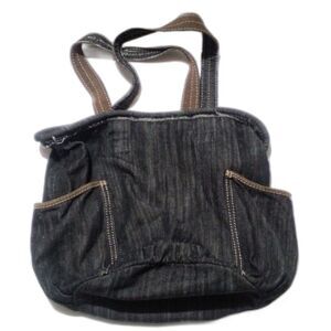 Thirty One Retro Metro Black Denim Tote Bag Double Handle Outside Pockets